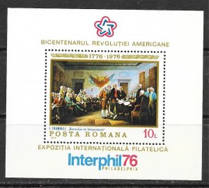 ROMANIA Sc 2609 NH SOUVENIR SHEET OF 1976 - AMERICAN BICENTENNIAL