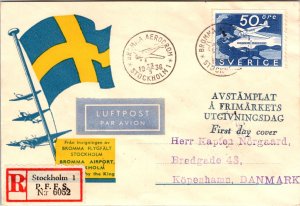 1936 Stockholm Sweden Air mail FFC First Flight Cover To Copenhagen Denmark
