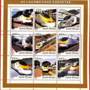 A0876 -  GUINEA-BISSAU - ERROR   MISSPERF SHEET - TRANSPORT Eurostar Trains 2001