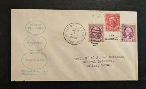 1933 Detroit Michigan Wiley Post Airmail Cover to GFJ Von Hoffmann Dallas Texas