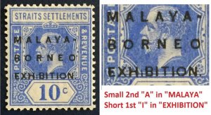 MALAYA 1922 MBE opt STRAITS SETTLEMENTS KGV 10c with features SG#254 M3224