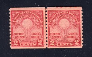 Scott #656 2c Edison LINE PAIR - Mint NH - PARTIAL PLATE #