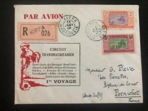 1946 Kiffa French Mauritania First Flight Airmail cover FFC to Pornichet France