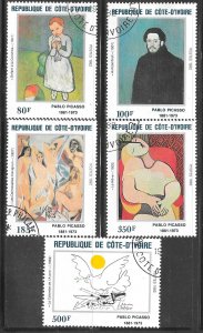 Ivory Coast 646-650: Picasso Paintings, CTO, F-VF