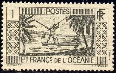 Spear Fishing, French Polynesia stamp SC#80 mint