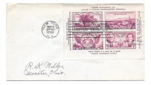 New York to Wooster, Ohio 1936 TIPEX Souvenir Sheet Scott 778 First Day Cover