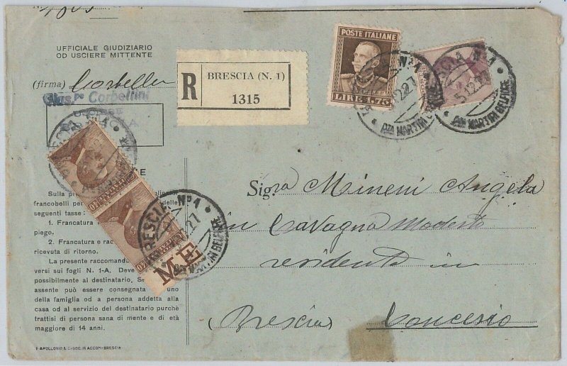 ITALIA REGNO:  Sass 84 coppia Bordo di Foglio  + 214  su BUSTA RACCOMANDATA 1927