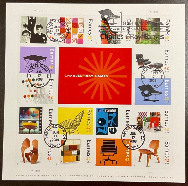 4333 Charles & Ray Eames, Graphic Art & Furniture sheet of 16 FDC 2008