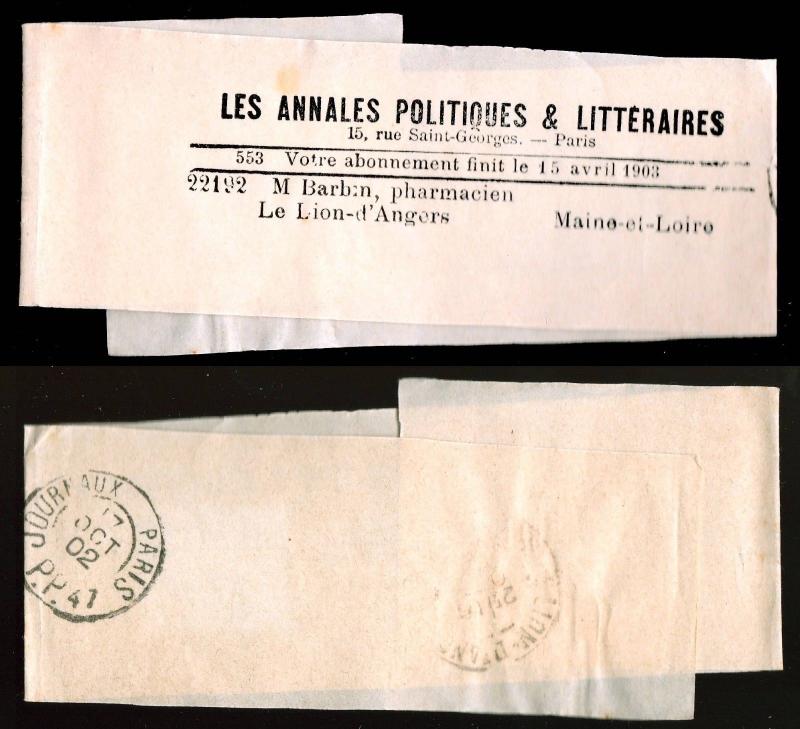 FRANCE - 1902 (17 octobre) - Bande Pré-Oblitérée  JOURNAUX PARIS / P.P.47 