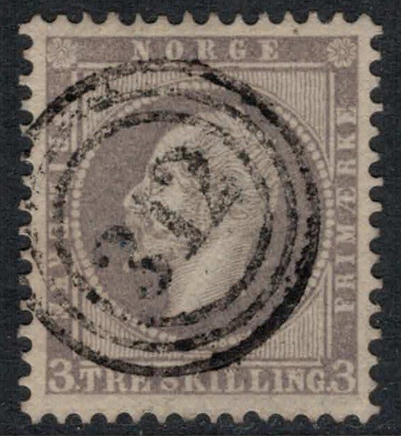 Norway #3  CV $120.00  VF+ Three-ring numeral 312 (Tromso, Norway) cancellation