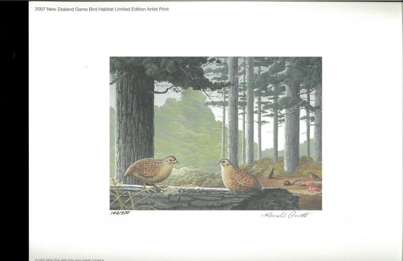 NEW ZEALAND 2007 DUCK STAMP PRINT Brown Quail by Ronald Cometti Reg $195