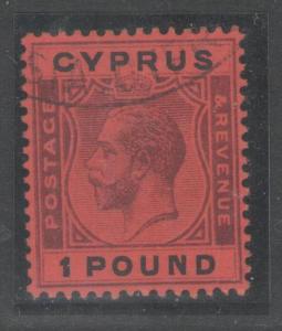 CYPRUS SG102 1924 £1 PURPLE & BLACK/RED FINE USED WITH PART REGISTERED CANCEL