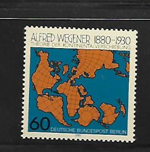 BERLIN 9N451 MNH, WORLD MAP SHOWING CONTINENTAL DRIFT