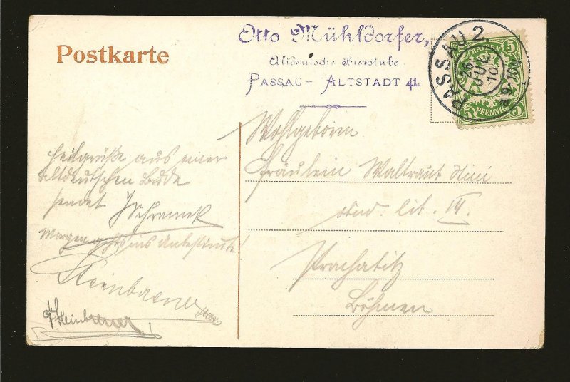 Bavaria 62 on PM Passau 1910 Postcard Used