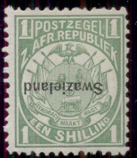 SWAZILAND #5a, 1sh green, INVERTED OVPT, og, LH, vertical gum bend, F/VF