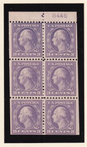 1918 Sc 502b booklet pane 3c MNH XF nice OG plate number selvage (C6