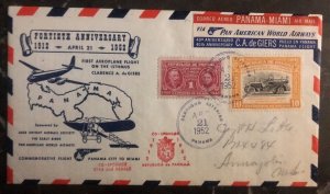 1952 Panama First Aeroplane Flight On Isthmus Cover To Miami Fl USA