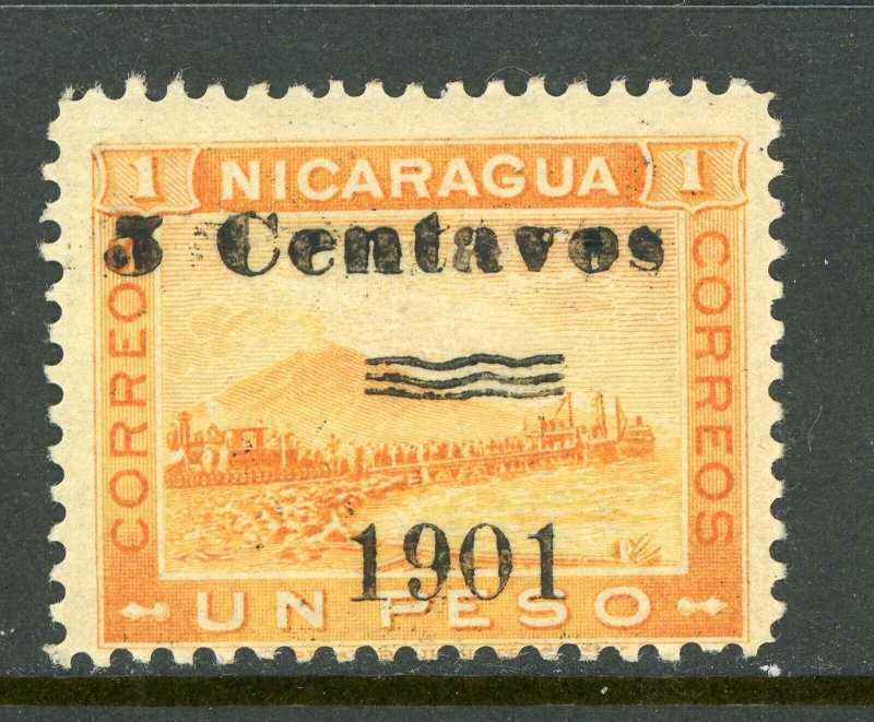 Nicaragua 1904 Momotombo 5¢ on 1 Peso Yellow Sc Unl Max 203R Mint Y919 