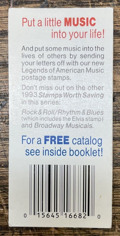 Scott #BK210, $5.80 booklet of 29c Country Music stamps, unused, MNH