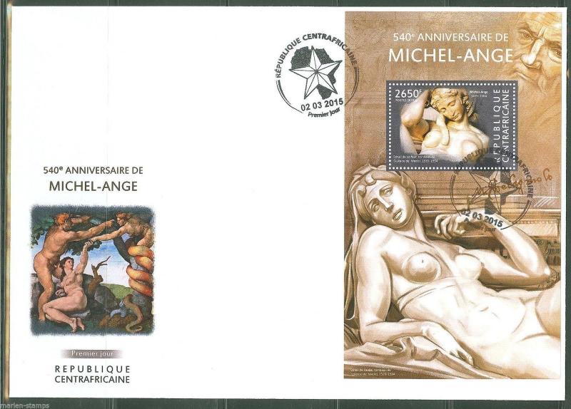 CENTRAL AFRICA 2015 540th BIRTH ANNIVERSARY OF MICHELANGELO S/S FIRST DAY COVER