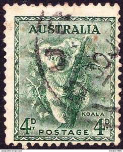 AUSTRALIA 1938 KGVI 4d Green Perf 13.5 x 14 SG170 FU