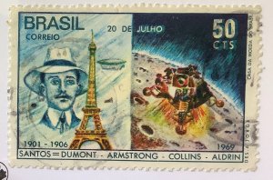 Brazil 1969 Scott 1138 used- Santos Dumont, Eiffel Tower, Module Landing on Moon