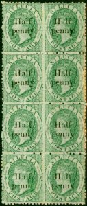 St Lucia 1863 1/2d on 6d Emerald Grn SG9x Wmk Reversed Superb MNH/LMM Block o...