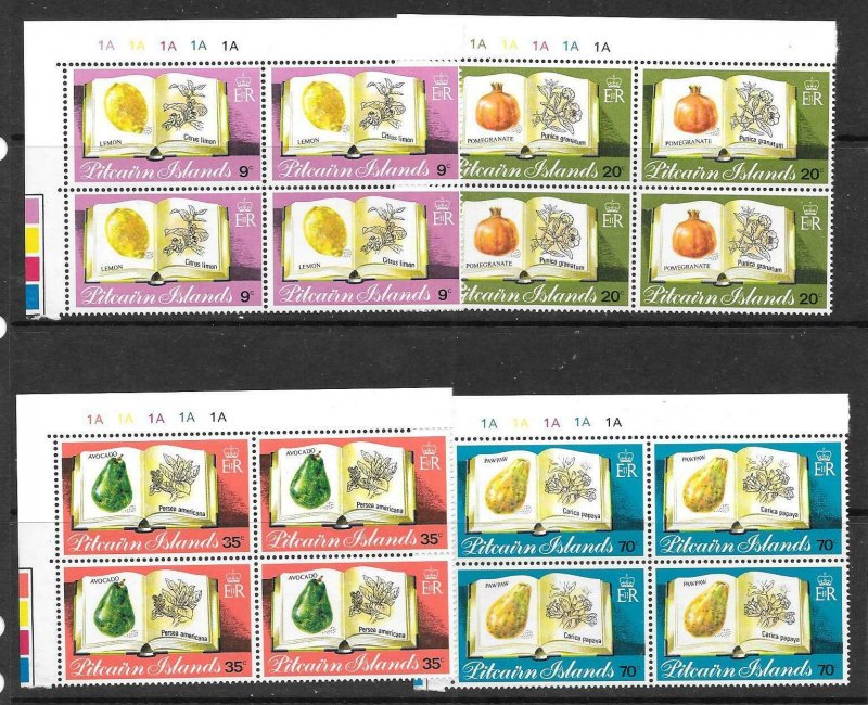 PITCAIRN ISLANDS SG222/5 1982 FRUITS PLATE BLOCK OF 4  MNH