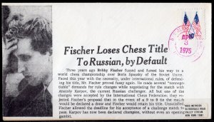 USA 1975 Fischer Loses CHESS Title to Russian,by Default SPECIAL COVER