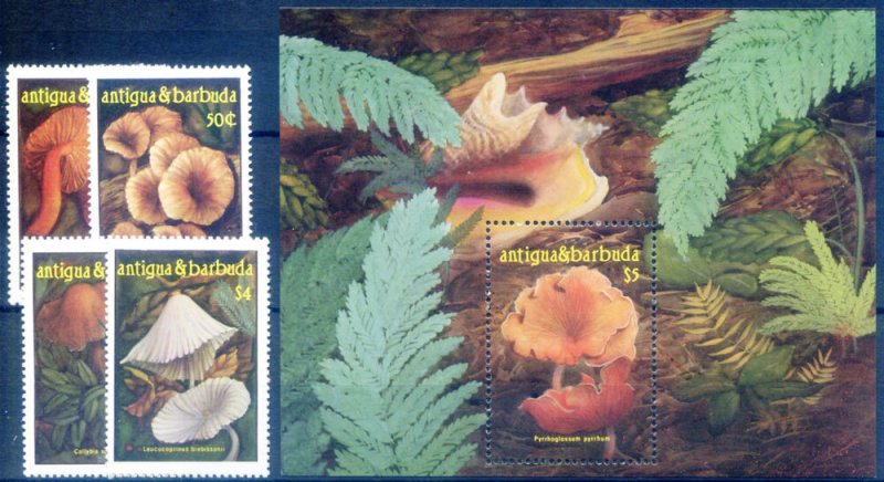 Antique and Barbuda. Mushrooms 1986. Series + Sheet.