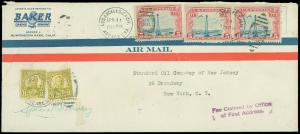 1929 L.A. CA CDS, Caged AIR MAIL DUPLEX CxLs! 3x Rate -NYC, #C11 Color Shift!