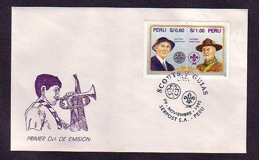 Peru, Scott cat. 1125 A-B. Scouting Personalities on a First day cover.