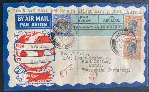 1934 Arusha Tanganyika British KUT Airmail Cover To Moshi Wilson Airways
