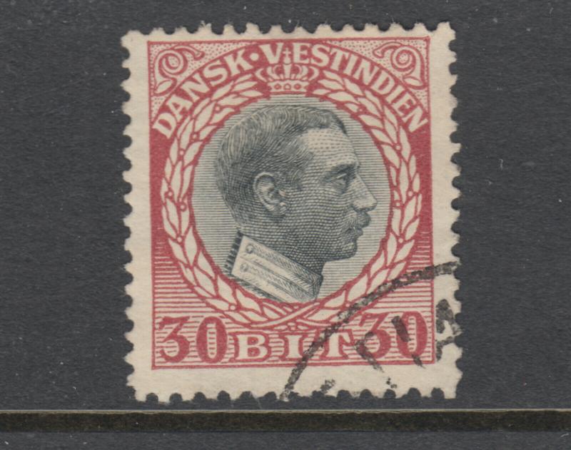 Danish West Indies Sc 56 used. 1915 30b claret & black King Christian X, F-VF