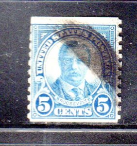#602 5 CENT ROOSEVELT FANCY CANCEL USED d