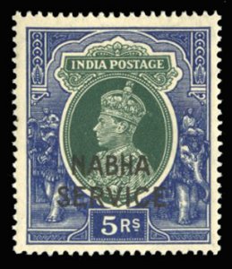 Indian States - Nabha #O51 Cat$175+ (for hinged), 1942 5r deep ultramarine an...