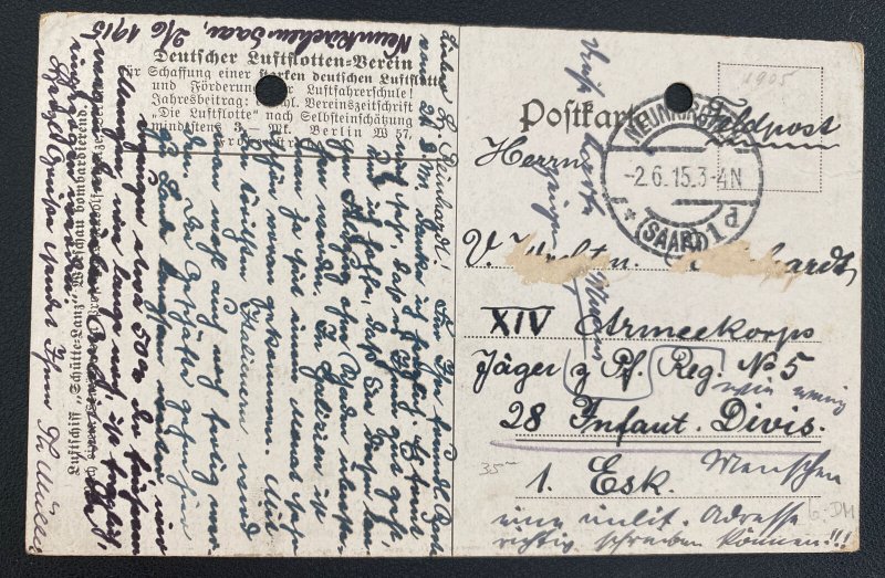 1915 Saar Feldpost Germany Picture Postcard Cover Zeppelin Bombing Warsaw