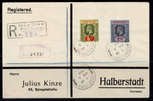 BRITISH VIRGIN ISLANDS GV SG76 + 77, 1914 Registered COVER ROADTOWN to GERMANY