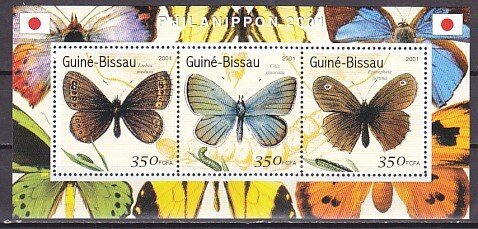 Guinea Bissau, 2001 issue. Butterflies sheet of 3.