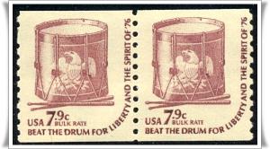 SC#1615 7.9¢ Drum Coil Pair: Shiny Gum (1976) MNH