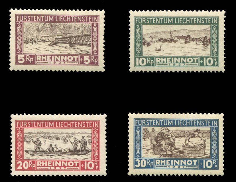 Liechtenstein #B7-10 Cat$220, 1928 Rhine Floods, set of four, never hinged