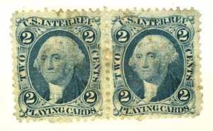 US REVENUE STAMP SCOTT #R11c PAIR 2C PLAYINGS CARD PERF, 1862-71