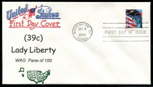 3965 US (39c) Lady Liberty WAG FDC,  Artopages cachet