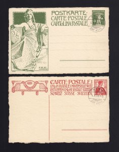 SWITZERLAND: Michel #P38b & P68b 1909 HANDMADE PAPER FDC'S