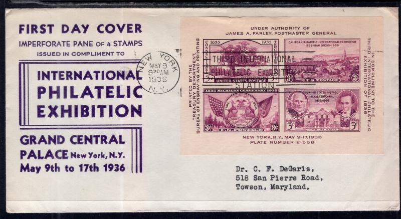 US 778 Tipex Souvenir Sheet Sudduth Typed FDC