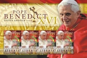 Liberia - 2009 POPE BENEDICT XVI VISITS ANGOLA - Sheet of 4 - MNH