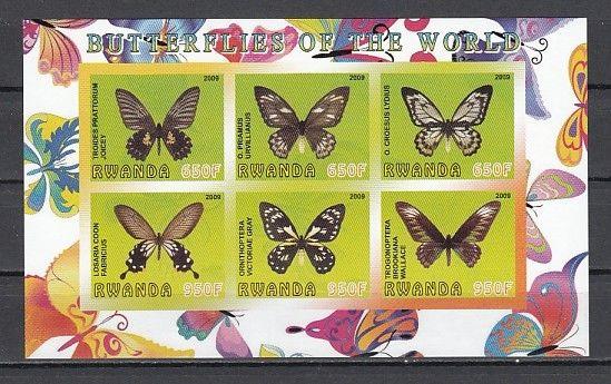 Rwanda, 2009 Cinderella issue. Butterflies, IMPERF sheet of 6. 