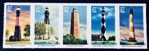 United States #3787-3791 Southeastern Lighthouses (2003). Strip of 5. MNH