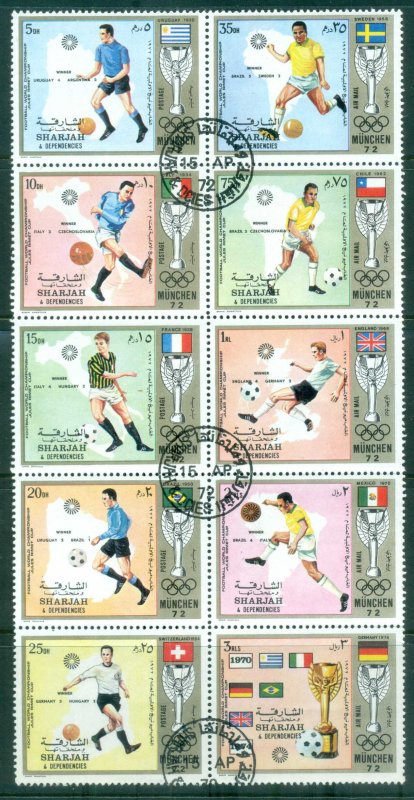 Sharjah 1972 Munich Olympics, World Cup Soccer Blk 10 CTO