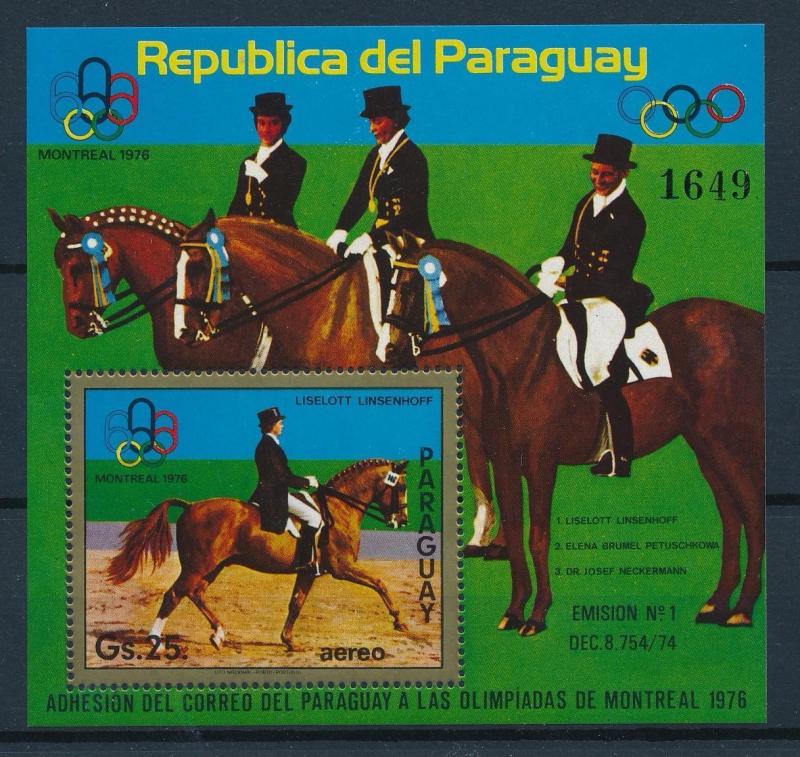 [55096] Paraguay 1975 Olympic games Montreal Equestrian Horse MNH Sheet